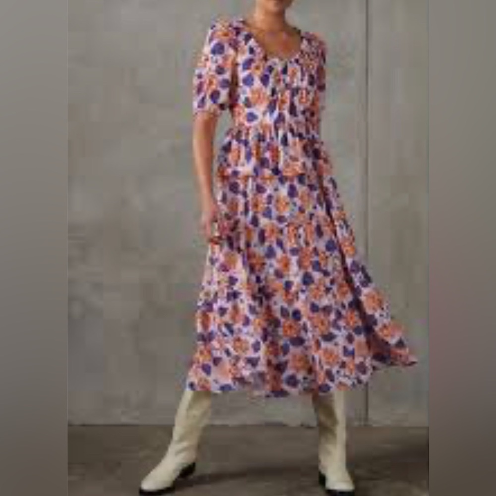 Who what wear tiered ruffled floral midi dress, NWT fall tones